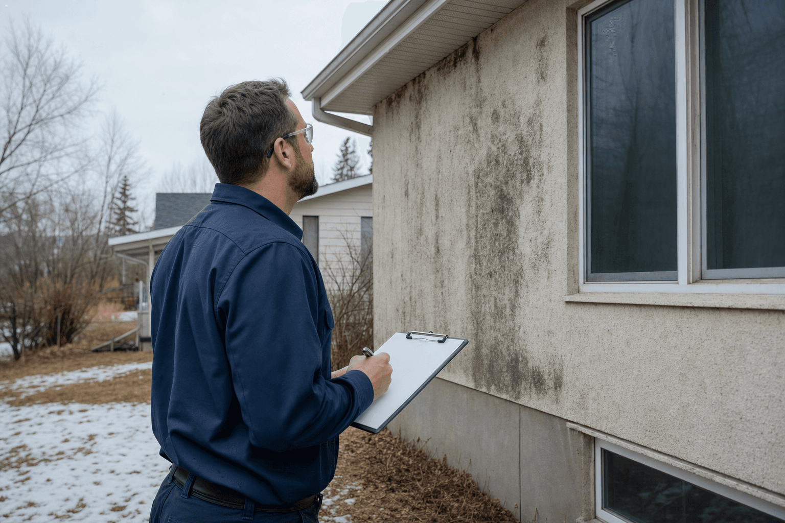 Saskatoon mold removal contractor holding a mold assessment report outside a Saskatchewan home